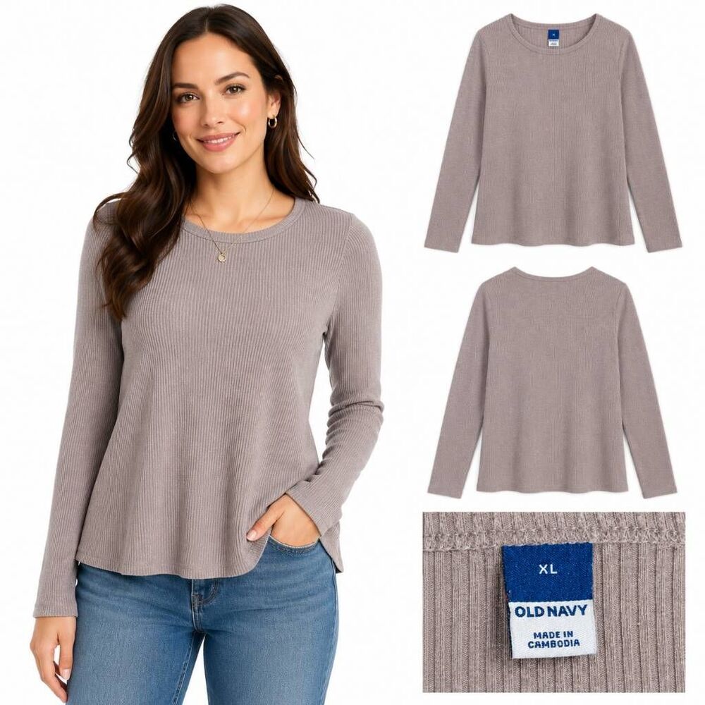 Old Navy XL Taupe Ribbed Long Sleeve Swing Top